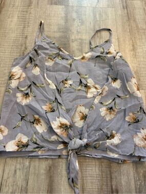 Anama Front-Tie Floral Blue Tank Small